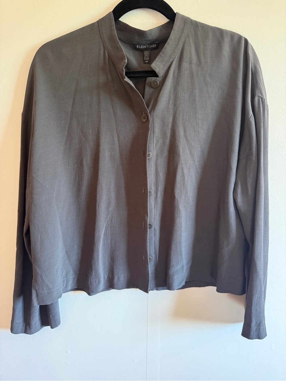 Eileen Fisher Gray Tencel Lyocell Button Front Jacket Cardigan S Oversized